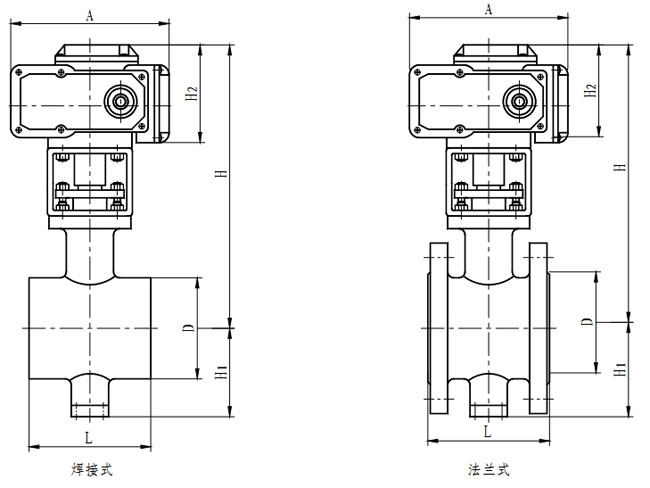 ZAJV電動V型調(diào)節(jié)球閥、電動V型切斷球閥外形結(jié)構尺寸圖