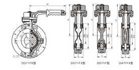 D71F4、D71F46手動(dòng)襯四氟蝶閥外形結(jié)構(gòu)連接尺寸圖