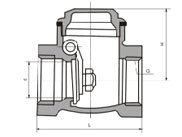 H14W-16P、H14W-16R型臥式不銹鋼內(nèi)螺紋止回閥主要連接外型尺寸圖