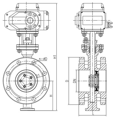 D943H-2.5電動(dòng)法蘭硬密封蝶閥主要外形尺寸圖